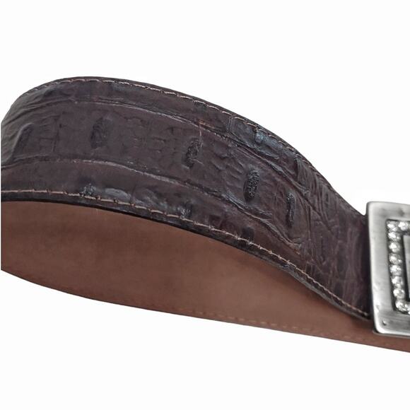 Brown Leather Textured Belt Approx Size M Rhinestone Buckle Accessories main image 7